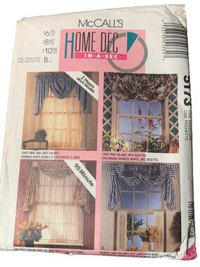 McCall's Home Dec In-A-Sec Window Valance Patterns 5173 Uncut